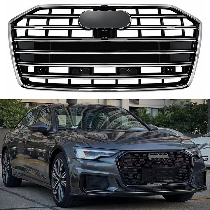 Car Craft Compatible With Audi A6 C8 2019-2025 Upgraded Front Bumper Show Grill Rs6 S6 Rs Sport Electroplating Frame Silver Strip All Logo Silver License Plate Eu Version A6-029 Gc CC-11310