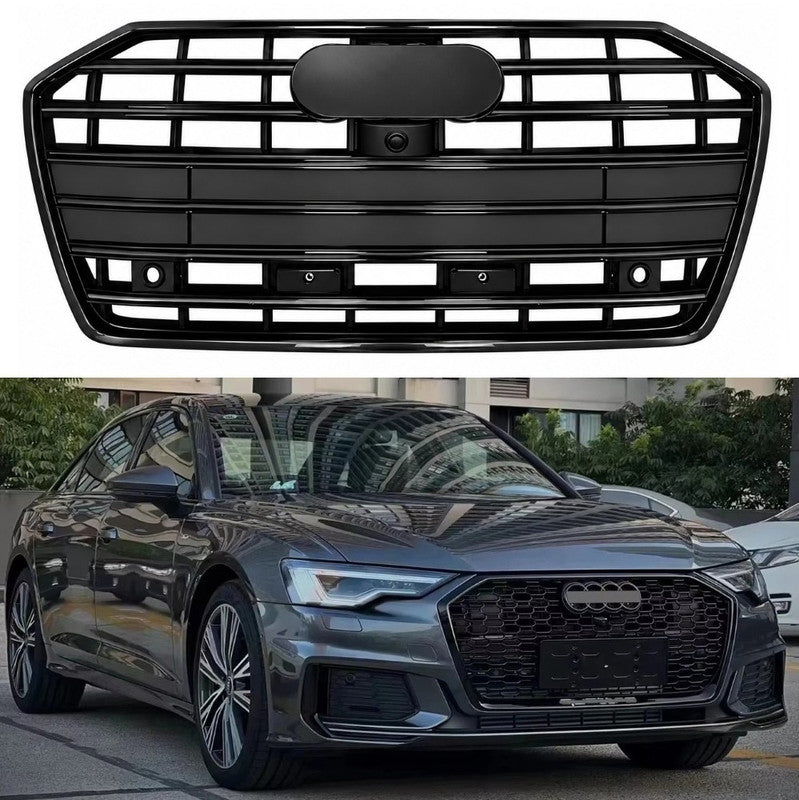 Car Craft Compatible With Audi A6 C8 2019-2025 Upgraded Front Bumper Show Grill Rs6 S6 Rs Sport Matte Black Frame Black Strip All Logo Silver License Plate Eu Version A6-030 Gc CC-11311