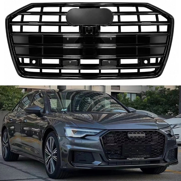 Car Craft Compatible With Audi A6 C8 2019-2025 Upgraded Front Bumper Show Grill Rs6 S6 Rs Sport Glossy Black Frame Black Strip All Logo Silver License Plate Eu Version A6-031 Gc CC-11312