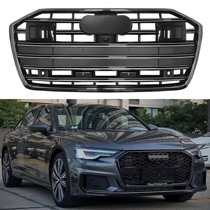 Car Craft Compatible With Audi A6 C8 2019-2025 Upgraded Front Bumper Show Grill Rs6 S6 Rs Sport Electroplating Frame Silver Strip With Acc All Logo Silver License Plate Eu Version A6-125 Gc CC-11305