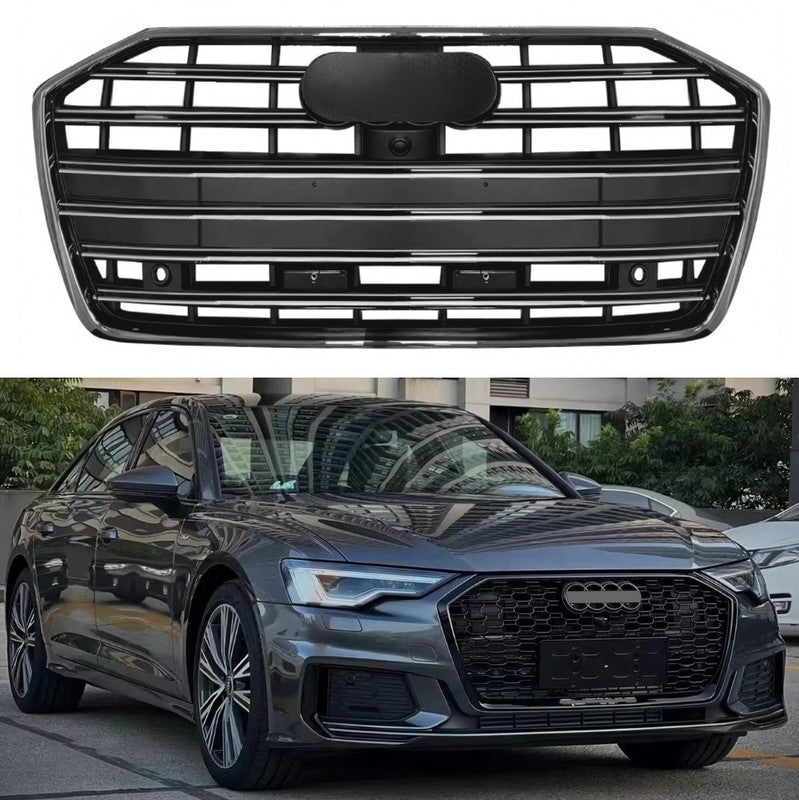 Car Craft Compatible With Audi A6 C8 2019-2025 Upgraded Front Bumper Show Grill Rs6 S6 Rs Sport Electroplating Frame Silver Strip All Logo Silver License Plate Eu Version A6-126 Gc CC-11309
