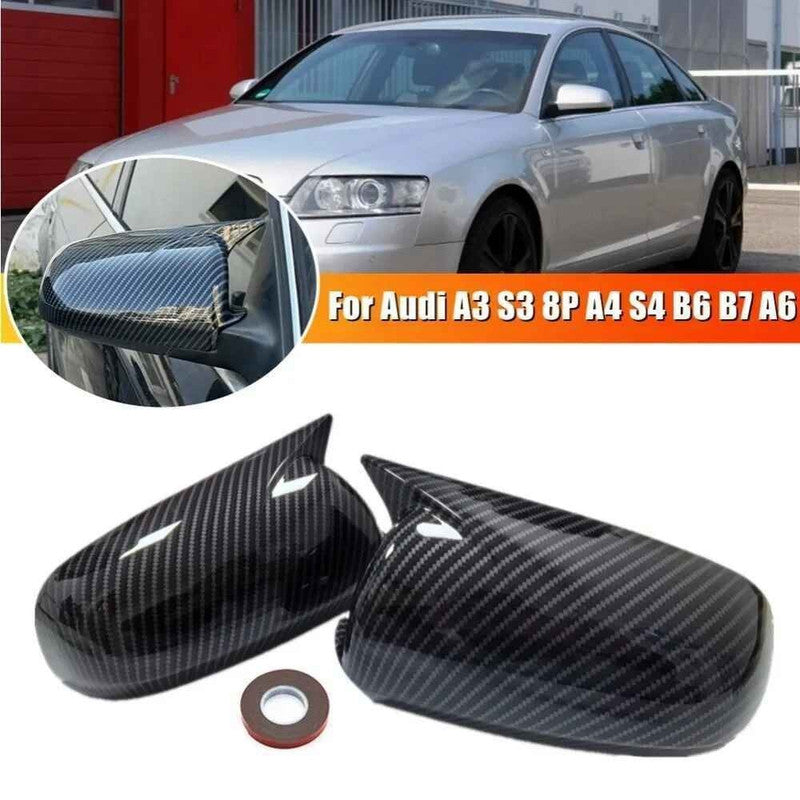 Car Craft Compatible With Audi A3 S3 8p 2005-2008 A4 S4 B7 2002-2009 B6 A6 C6 2005-2009 Side Rear View Case Wing Cap Shell Housing Mirror Covers 3m Tape Pasting Style Carbon Fiber Look