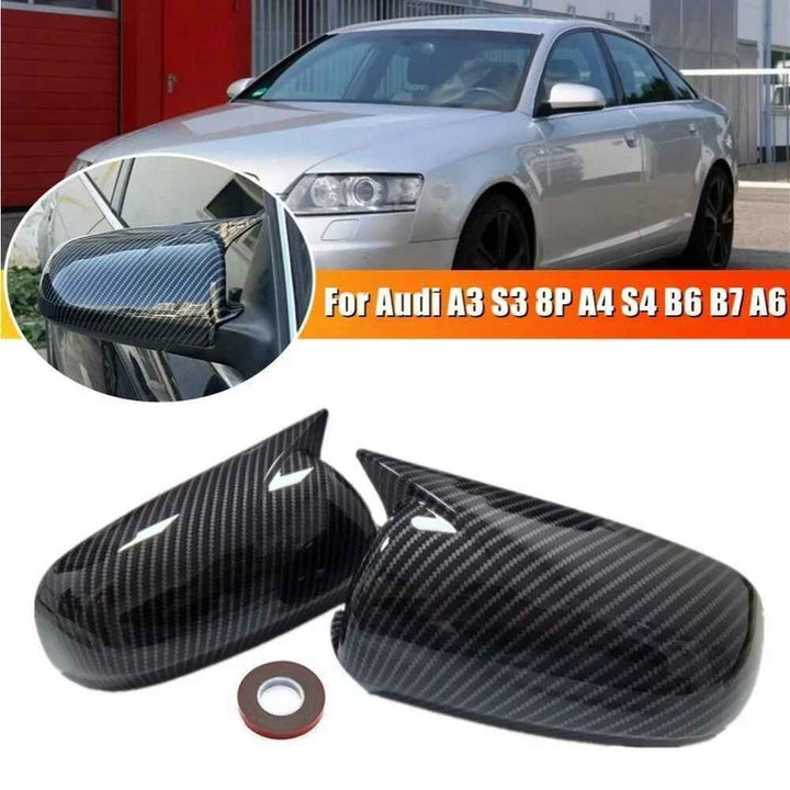 Car Craft Compatible With Audi A3 S3 8p 2005-2008 A4 S4 B7 2002-2009 B6 A6 C6 2005-2009 Side Rear View Case Wing Cap Shell Housing Mirror Covers 3m Tape Pasting Style Carbon Fiber Look