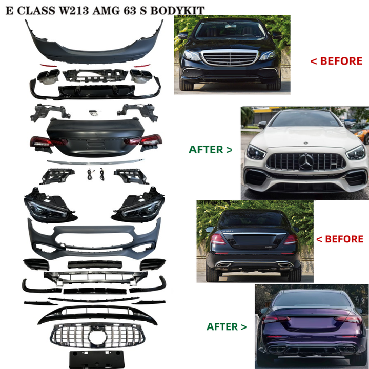 Car Craft Compatible With Mercedes Benz E Class W213 2016-2020 To W213 Lci 2021+ Amg 63 Upgrade Facelift Conversion Bodykit Bumper Hood Headlight Taillight CC-6359