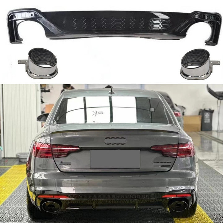 Car Craft Compatible With Audi A4 B9.5 2021+ Upgraded Facelift Convert To Rs4 Sport Bodykit Rear After Bumper Lip Diffuser Skirt Splitter With Exhaust Pipe Tip A4-052 Gc Silver Tip
