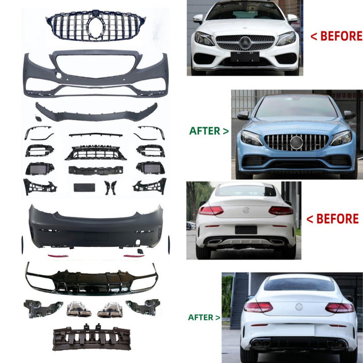 Car Craft Compatible With Mercedes Benz C Class Coupe C205 2016-2021 Upgrade Facelift Convert To C63amg Amg Bodykit Front Rear Bumper Diffuser Exhaust Tip CC-9657 - CAR CRAFT INDIA