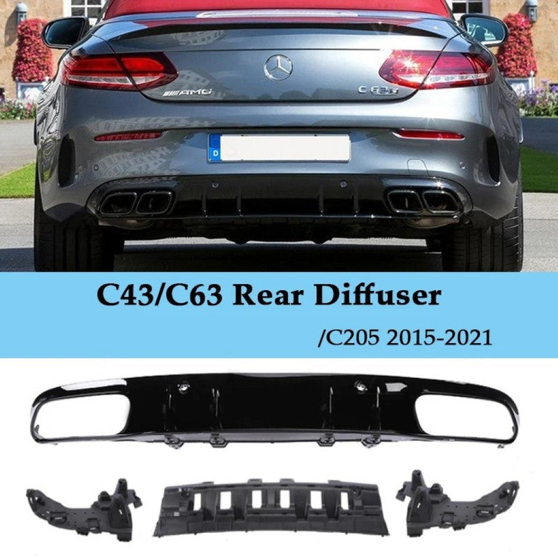Car Craft Compatible With Mercedes Benz C Class C205 Coupe 2015-2021 Amg Rear Bumper Upgrade Convert To Amg Amg C63 After Rear Lip Diffuser Black GC C205-025