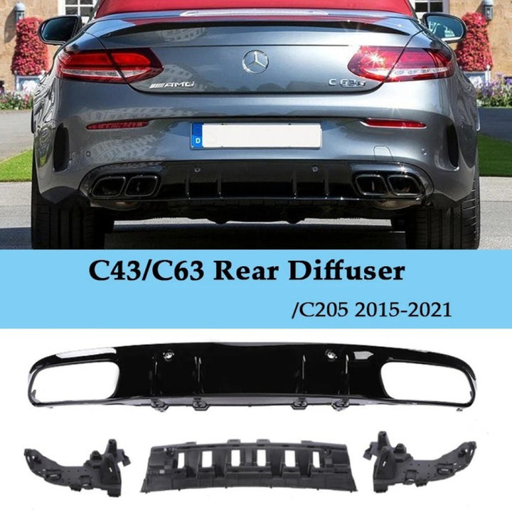 Car Craft Compatible With Mercedes Benz C Class C205 Coupe 2015-2021 Amg Rear Bumper Upgrade Convert To Amg Amg C63 After Rear Lip Diffuser Black GC C205-025