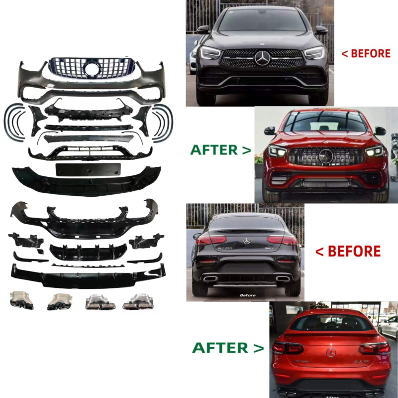 Car Craft Compatible With Mercedes Benz Glc Coupe C253 C253 W253 Lci 2020-2023 Upgrade Conversion Amg Bodykit Bumper Front Grill Lip Splitter Skirts Wheel Arch - CAR CRAFT INDIA
