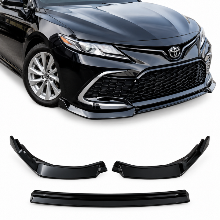 Car Craft Compatible With Toyota Camry 2021-2025 Front Bumper Lip Skirt Trim Glossy Black