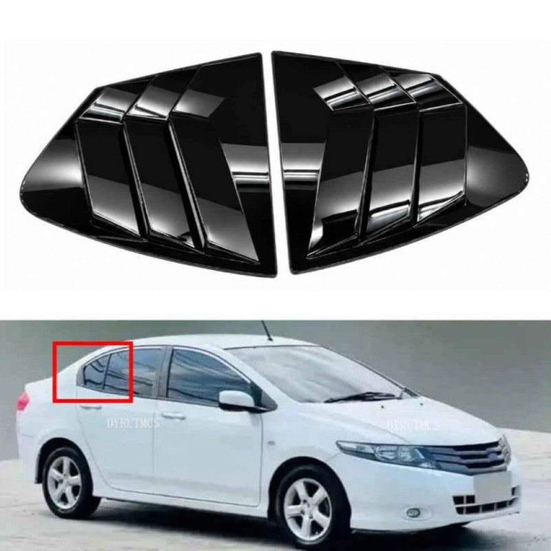 Car Craft Compatible With Honda City 2009-2013 Car Rear Window Shutter Cover Louver Side Vent Trim Triangle Glossy Black