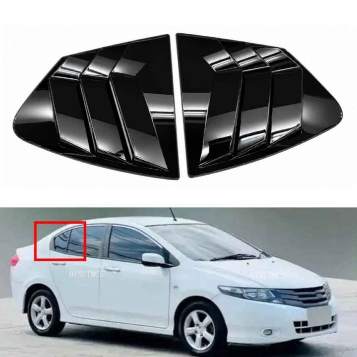 Car Craft Compatible With Honda City 2009-2013 Car Rear Window Shutter Cover Louver Side Vent Trim Triangle Glossy Black