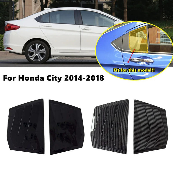 Car Craft Compatible With Honda City 2014-2019 Car Rear Window Shutter Cover Louver Side Vent Trim Triangle Glossy Black