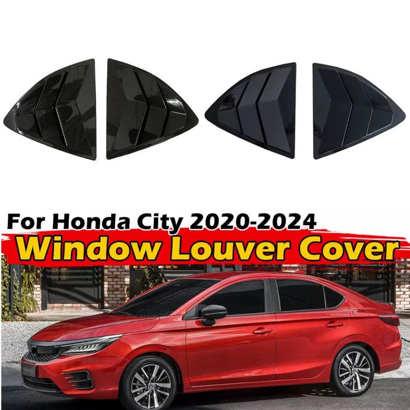 Car Craft Compatible With Honda City 2020-2024 Car Rear Window Shutter Cover Louver Side Vent Trim Triangle Glossy Black