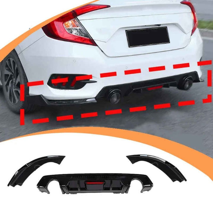 Car Craft Compatible With Honda Civic 2016-20219 Rear After Bumper Lip Diffuser Skirt Splitter Trim F1 Led Light Glossy Black Model D