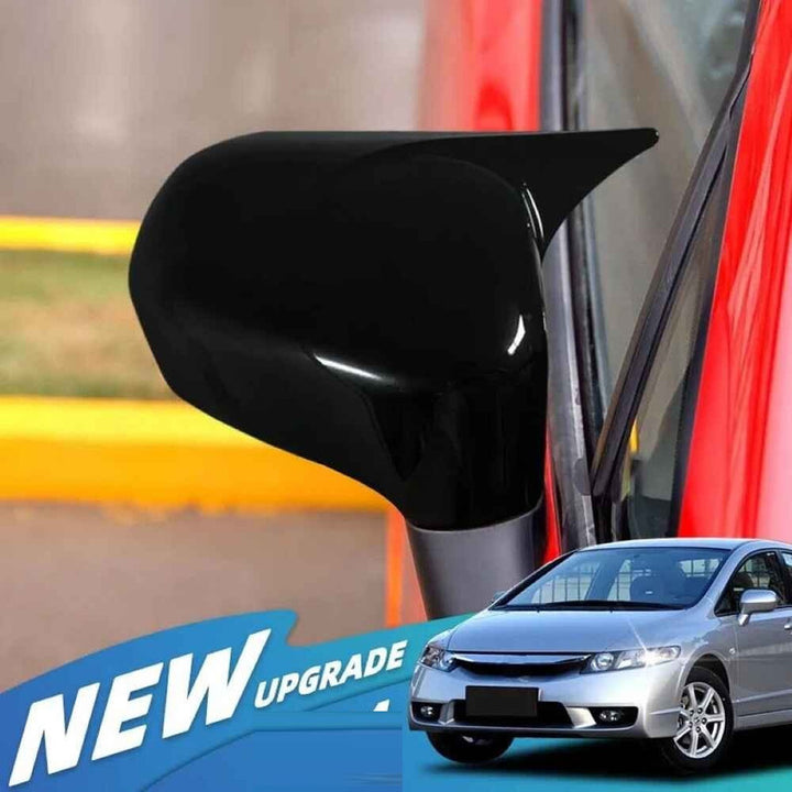 Car Craft Compatible With Honda Civic 2005-2011 Side Rear View Case Wing Cap Shell Housing Mirror Covers 3m Tape Pasting Style Without Mirror Light Glossy Black CC-11530 - CAR CRAFT INDIA
