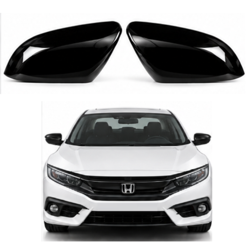Car Craft Compatible With Honda Civic 2016-2021 Side Rear View Case Wing Cap Shell Housing Mirror Covers 3m Tape Pasting Style Factroy Style Glossy Black