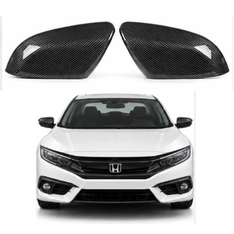 Car Craft Compatible With Honda Civic 2016-2021 Side Rear View Case Wing Cap Shell Housing Mirror Covers 3m Tape Pasting Style Factroy Style Carbon Fiber Look
