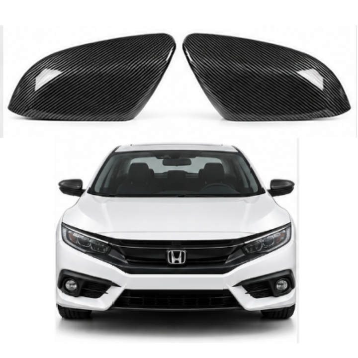 Car Craft Compatible With Honda Civic 2016-2021 Side Rear View Case Wing Cap Shell Housing Mirror Covers 3m Tape Pasting Style Factroy Style Carbon Fiber Look