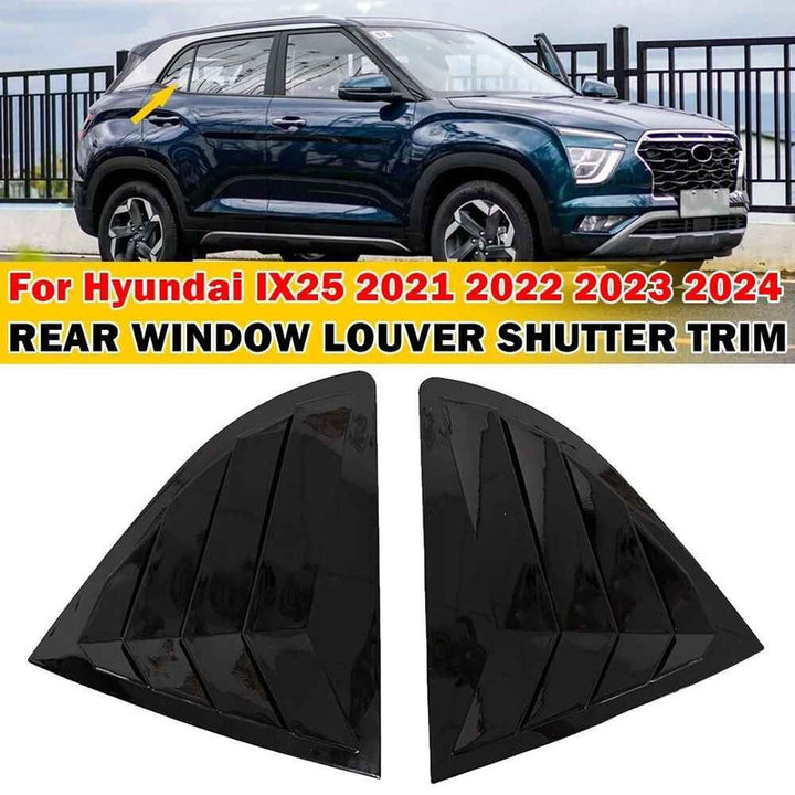 Car Craft Compatible With Hyundai Creta Ix25 2021-2025 Car Rear Window Shutter Cover Louver Side Vent Trim Triangle Glossy Black