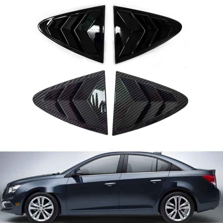 Car Craft Compatible With Chevrolet Cruze 2009-2017 Car Rear Window Shutter Cover Louver Side Vent Trim Triangle Glossy Black