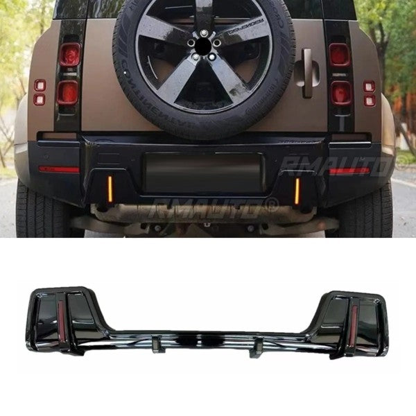Car Craft Compatible With Land Range Rover Defender 90 110 130 2020-2026 L663 Car Rear After Bumper Lip Skirts Splitter Diffuser With Led Light Rock Style Kt Design Glossy Black - CAR CRAFT INDIA