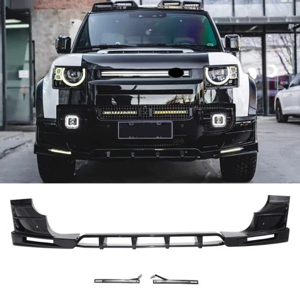 Car Craft Compatible With Land Range Rover Defender 90 110 130 2020-2026 L663 Front Bumper Lip Splitter Skirts Vent Kt Rock Design Ms Style 1 Led Glossy Black - CAR CRAFT INDIA