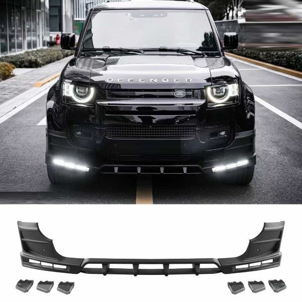 Car Craft Compatible With Land Range Rover Defender 90 110 130 2020-2026 L663 Front Bumper Lip Splitter Skirts Vent Kt Rock Design Ms Style 3 Led Carbon Fiber Look - CAR CRAFT INDIA