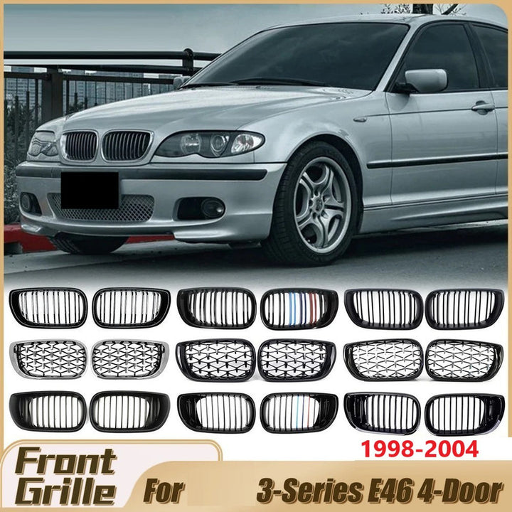 Car Craft Compatible With Bmw 3 Series E46 1998-2004 Upgrade Front Bumper Show Grill Diamond Chrome Black 4 Door - CAR CRAFT INDIA