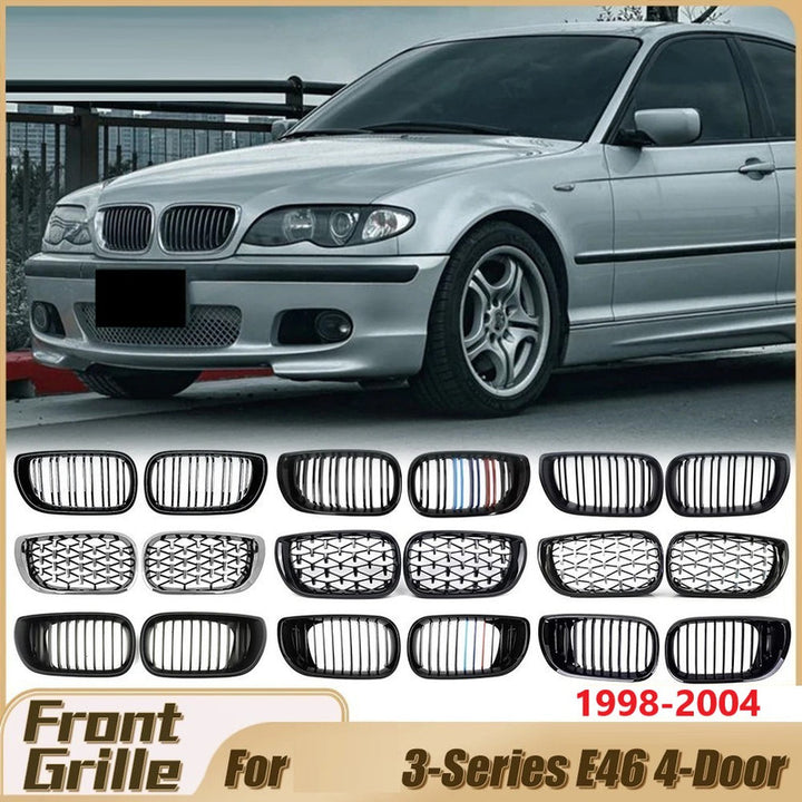 Car Craft Compatible With Bmw 3 Series E46 1998-2004 Upgrade Front Bumper Show Grill Diamond Chrome 4 Door - CAR CRAFT INDIA