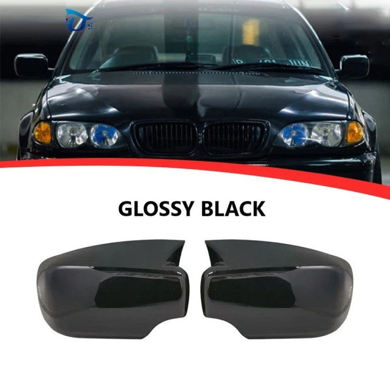 Car Craft Compatible With Bmw 3 Series E46 2002-2006 Side Rear View Case Wing Cap Shell Housing Mirror Covers 3m Tape Pasting Style Glossy Black CC-11544