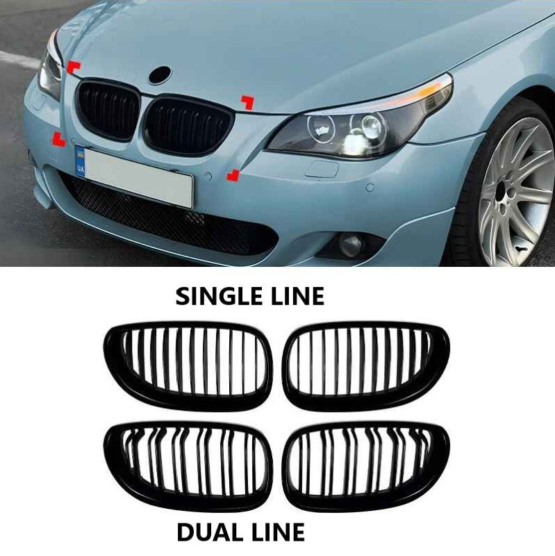 Car Craft Compatible With Bmw 5 Series E60 2004-2009 Front Bumper Show Mesh Grill Single Bar Line Zst-1427 Gb Single Glossy Black - CAR CRAFT INDIA