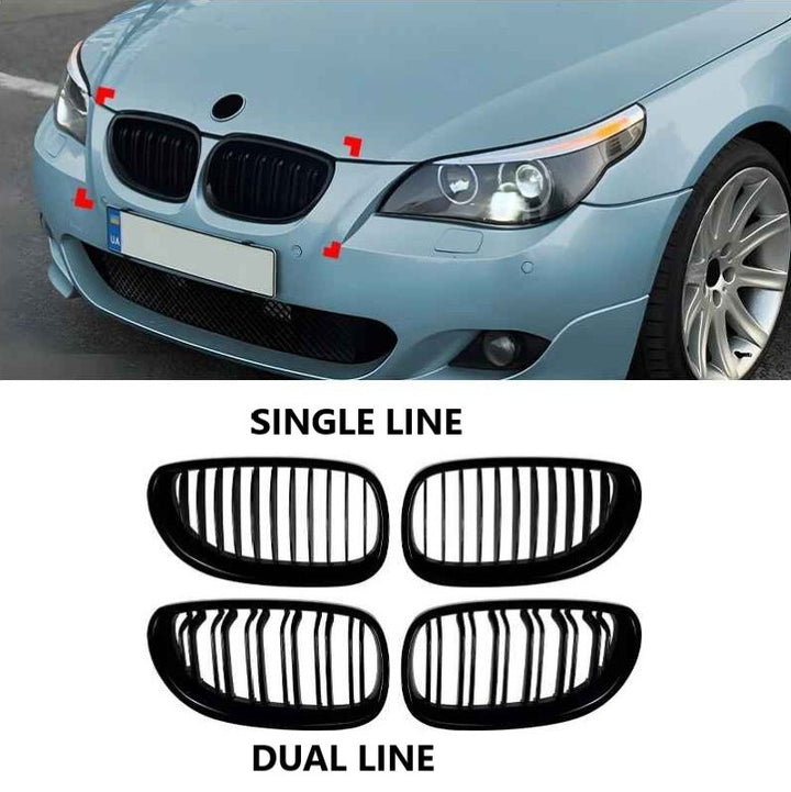 Car Craft Compatible With Bmw 5 Series E60 2004-2009 Front Bumper Show Mesh Grill Single Bar Line Zst-1427 Gb Single Glossy Black - CAR CRAFT INDIA