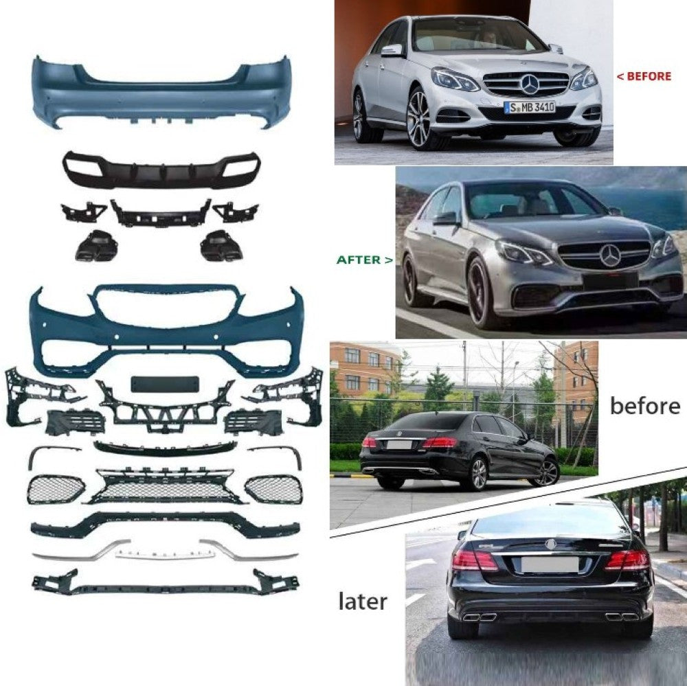 Car Craft Compatible With Mercedes Benz E Class W212 Lci 2014-2016 Front Rear Bumper Upgrade Convert To Amg E63 Amg Bumper Bodykit Diffuser Exhaust Tip Side Skirts W212-012 CC-9713