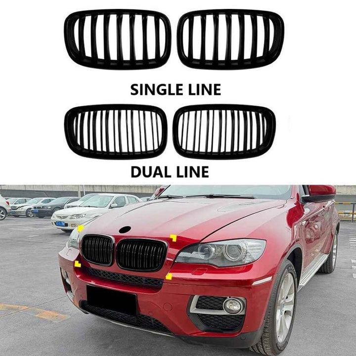 Car Craft Compatible With Bmw X5 E70 X6 E71 2006-2013 Front Bumper Show Gril Glossy Black Single Line
