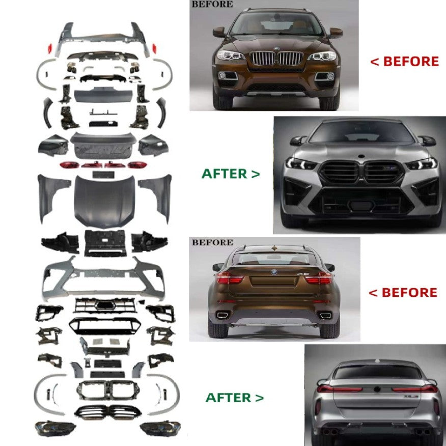 Car Craft Compatible With Bmw X6 E71 2006-2013 To G06 Lci X6m F96 Upgrade Facelift Conversion Bodykit Bumper Headlight Taillight Hood Side Skirts CC-6613