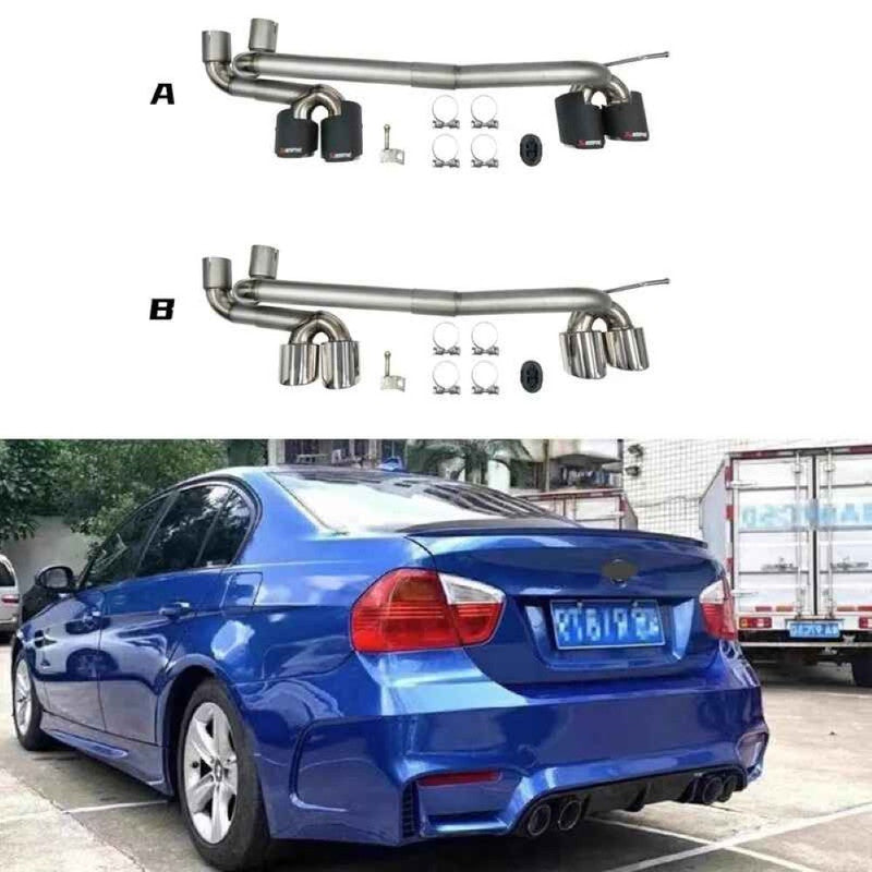 Car Craft Compatible With Bmw 3 Series E90 2005-2012 Exhaust Tips Tail Pipe Midpipe Muffler With Clamp Akrapovic Carbon Fiber Look M Sport M4 Style
