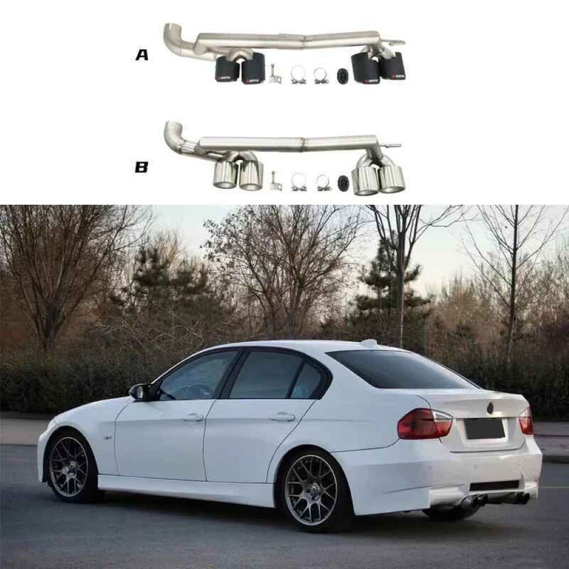 Car Craft Compatible With Bmw 3 Series E90 2005-2012 Exhaust Tips Tail Pipe Midpipe Muffler With Clamp Akrapovic Carbon Fiber Look M Sport M3 Style