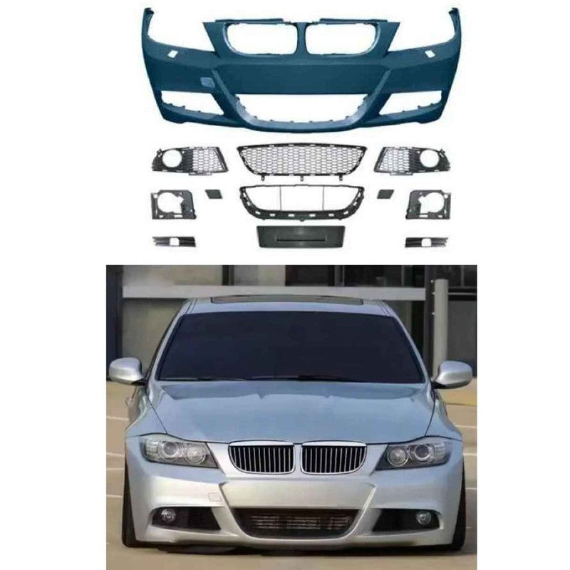 Car Craft Compatible With Bmw 3 Series E90 2005-2008 Front Bumper Upgrade Convert To M Sport Mt M Tech Bodykit Bumper With Fog Hole Mesh - CAR CRAFT INDIA