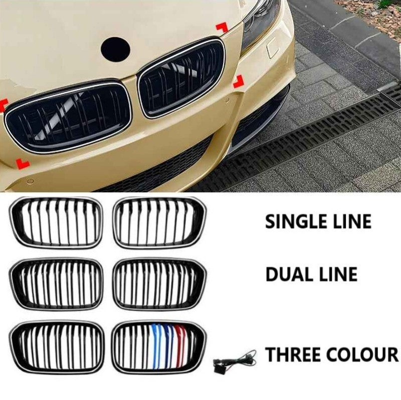 Car Craft Compatible With Bmw 3 Series E90 Lci 2009-2012 Front Bumper Illuminated Led Light Show Mesh Grill Dual Line Bar Led Zst-1360 Dual Led Glossy Black - CAR CRAFT INDIA