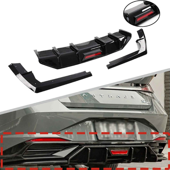 Car Craft Compatible With Hyundai Elantra Mk7 2020-2022 Rear After Bumper Lip Diffuser Skirt Splitter Trim F1 Led Light Usa Glossy Black