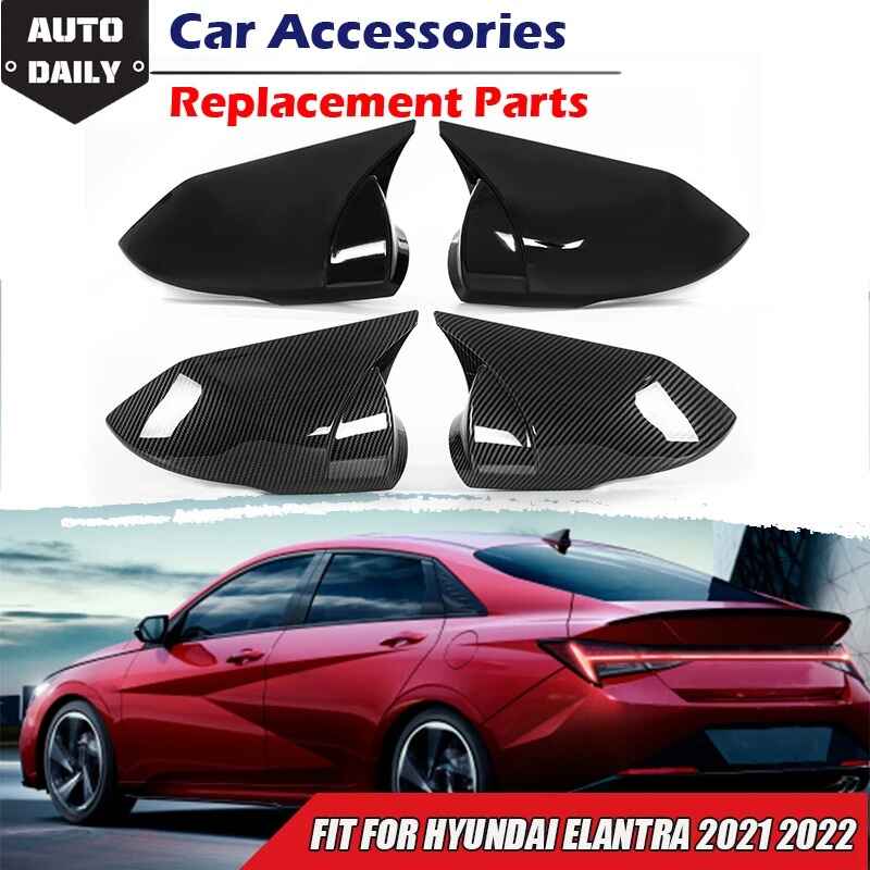 Car Craft Compatible With Hyundai Elantra 2021-2023 Rear View Case Wing Cap Shell Housing Mirror Covers 3m Tape Pasting Style Glossy Black