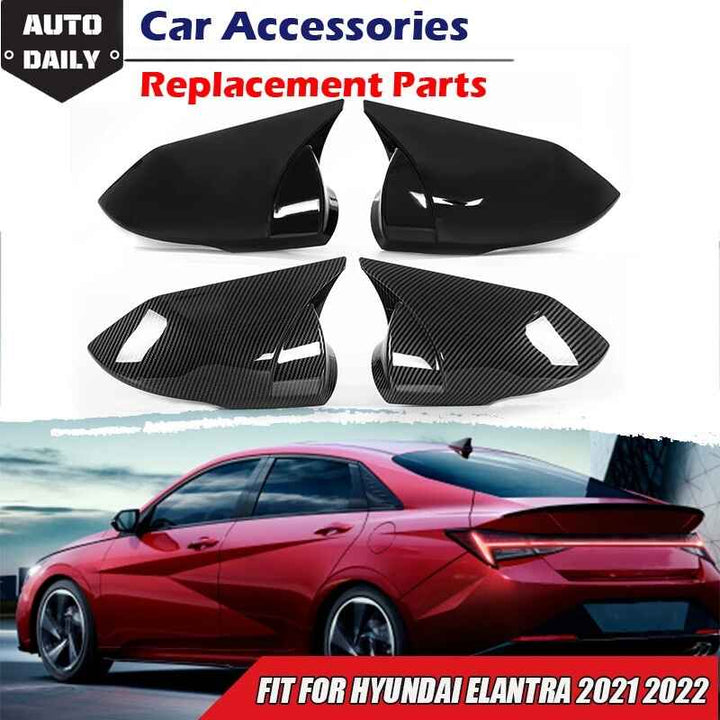 Car Craft Compatible With Hyundai Elantra 2021-2023 Rear View Case Wing Cap Shell Housing Mirror Covers 3m Tape Pasting Style Glossy Black