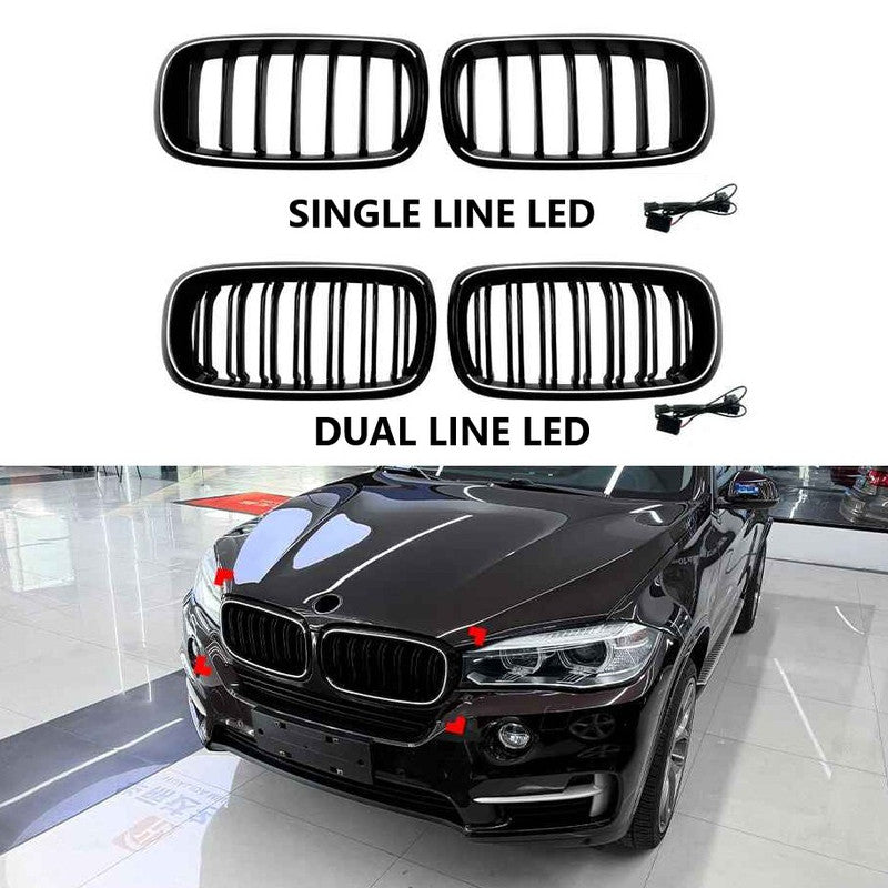 Car Craft Compatible With Bmw X5 F15 X6 F16 2014-2018 Front Bumper Show Gril Glossy Black Single Line With Led Light