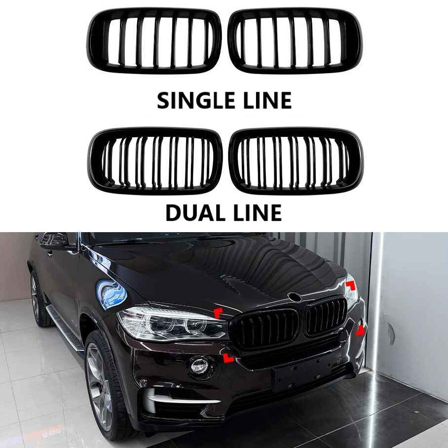 Car Craft Compatible With Bmw X5 F15 X6 F16 2014-2018 Front Bumper Show Gril Glossy Black Single Line