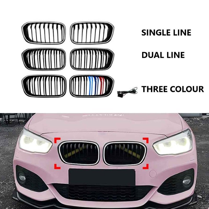 Car Craft Compatible With Bmw 1 Series F20 Lci 2015-2019 Front Bumper Illuminated Led Light Show Mesh Grill Dual Line Led Light Zst-1328 Dual Led Glossy Black - CAR CRAFT INDIA