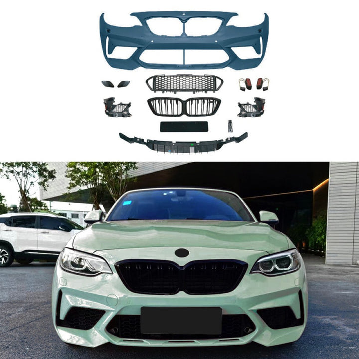 Car Craft Compatible With Bmw 2 Series F22 2014-2019 Upgraded Facelift Convert To M Sport M2cs Bodykit Front Bumper Grill Skirt Trim Gc F22/23-001 Usa
