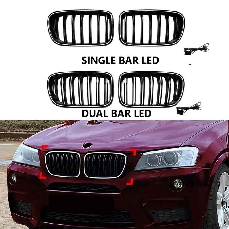 Car Craft Compatible With Bmw X3 F25 2011-2013 Front Bumper Show Gril Glossy Black Single Line With Led Light