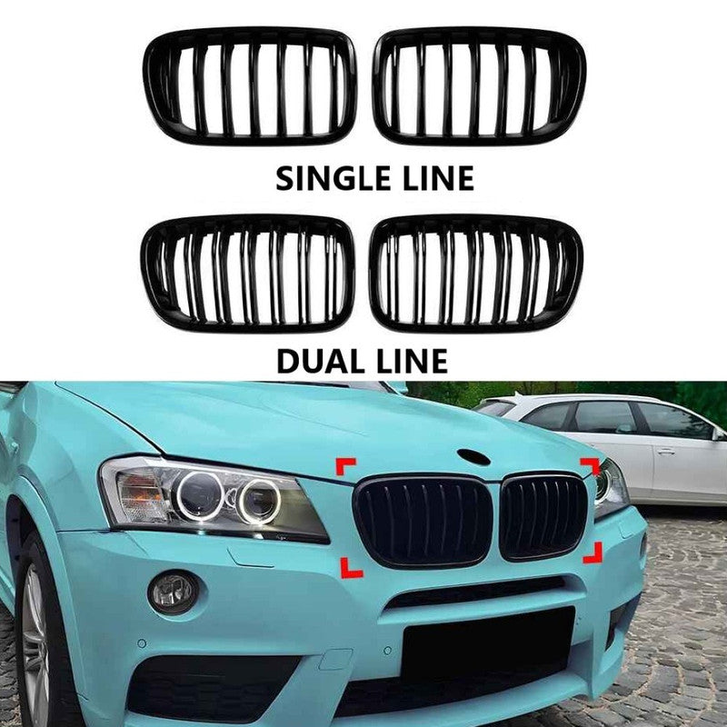 Car Craft Compatible With Bmw X3 F25 2011-2013 Front Bumper Show Gril Glossy Black Single Line