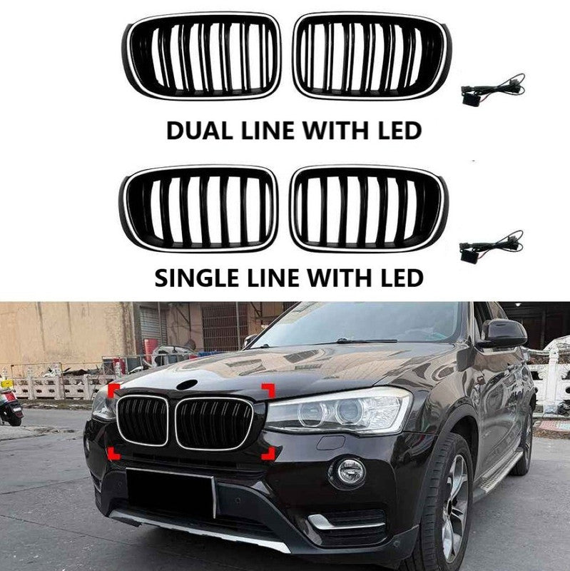 Car Craft Compatible With Bmw X3 F25 Lci 2014-2017 Front Bumper Show Gril Glossy Black Dual Line With Led Light